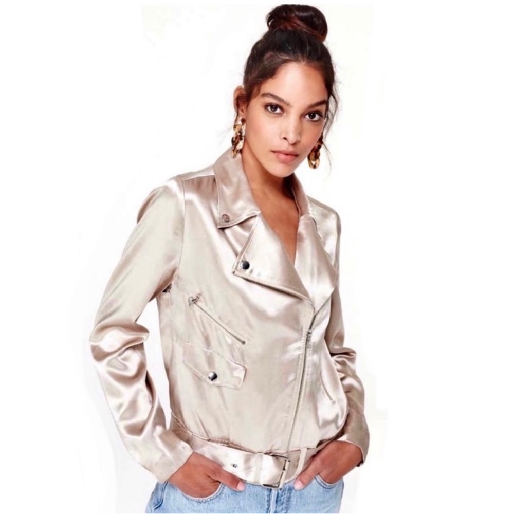 Cami NYC Satin silk moto Jacket M - Picture 2 of 9